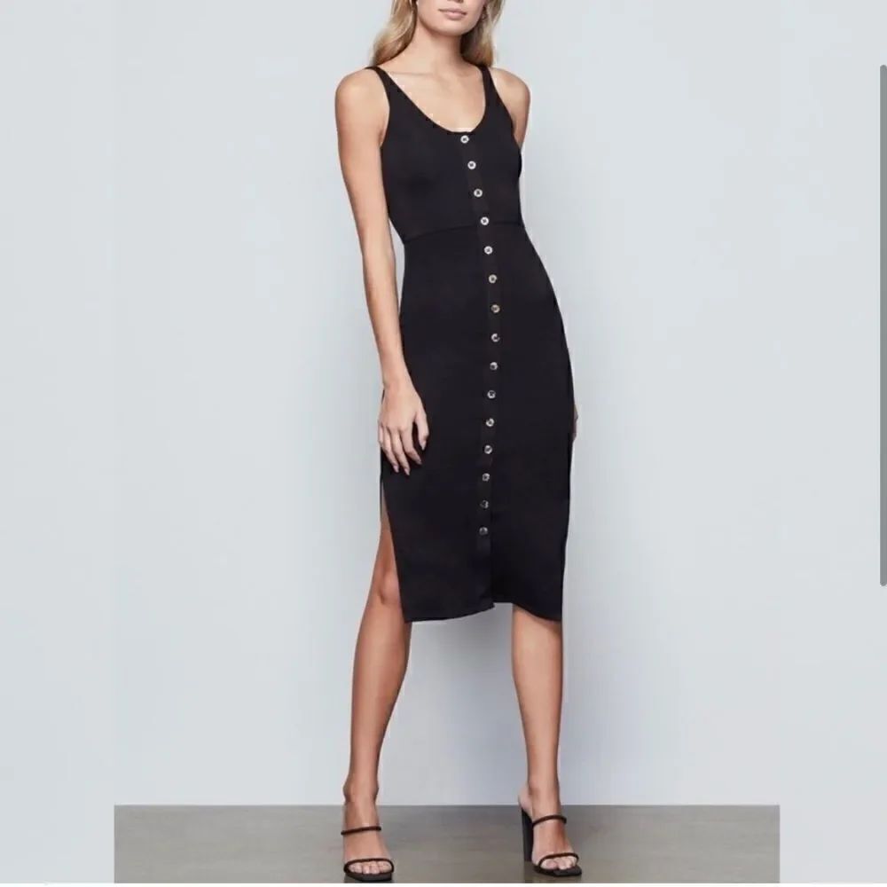 Good American Black Stretch Jersey Button Front Midi Dress NEW